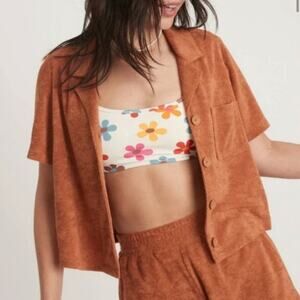 Marine Layer NWT Women's Terry Out Resort Shirt Size Large Sierra Brown